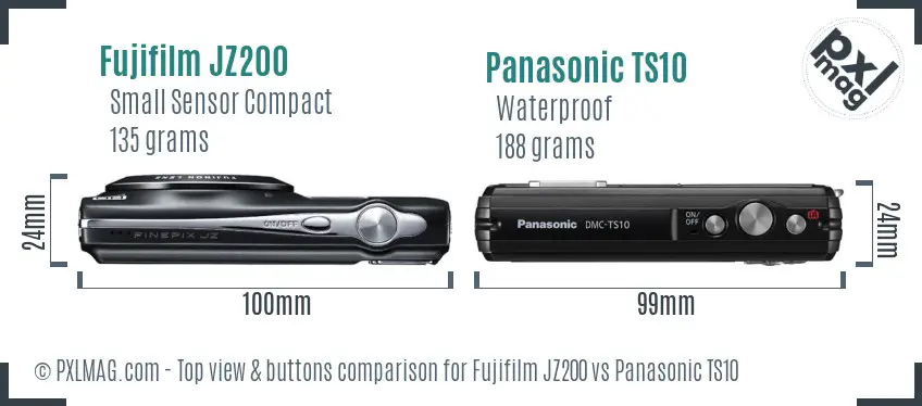 Fujifilm JZ200 vs Panasonic TS10 top view buttons comparison