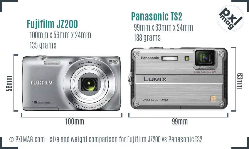 Fujifilm JZ200 vs Panasonic TS2 size comparison