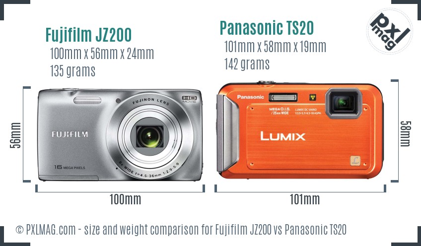 Fujifilm JZ200 vs Panasonic TS20 size comparison