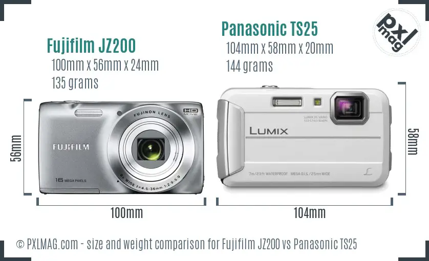 Fujifilm JZ200 vs Panasonic TS25 size comparison