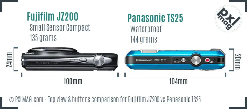 Fujifilm JZ200 vs Panasonic TS25 top view buttons comparison
