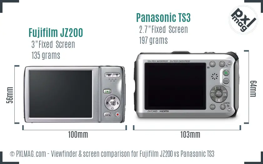 Fujifilm JZ200 vs Panasonic TS3 Screen and Viewfinder comparison
