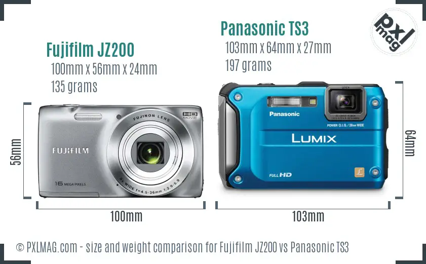 Fujifilm JZ200 vs Panasonic TS3 size comparison