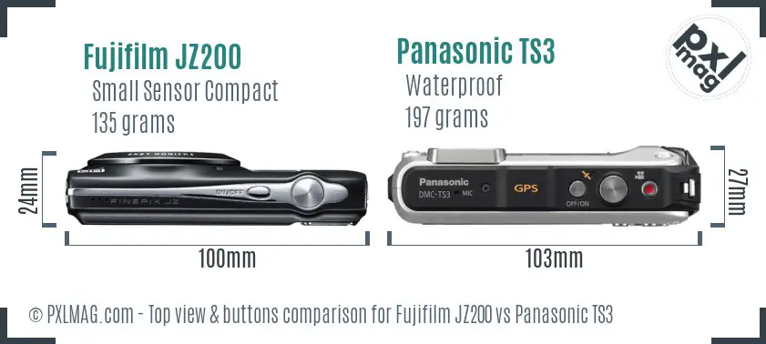 Fujifilm JZ200 vs Panasonic TS3 top view buttons comparison
