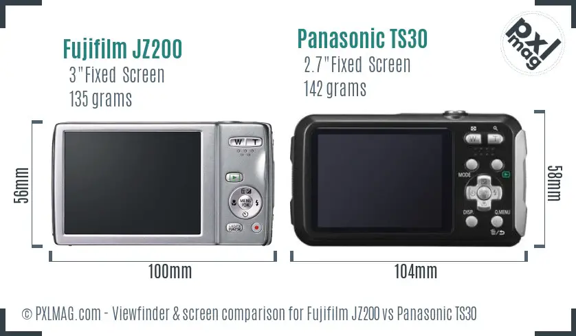 Fujifilm JZ200 vs Panasonic TS30 Screen and Viewfinder comparison