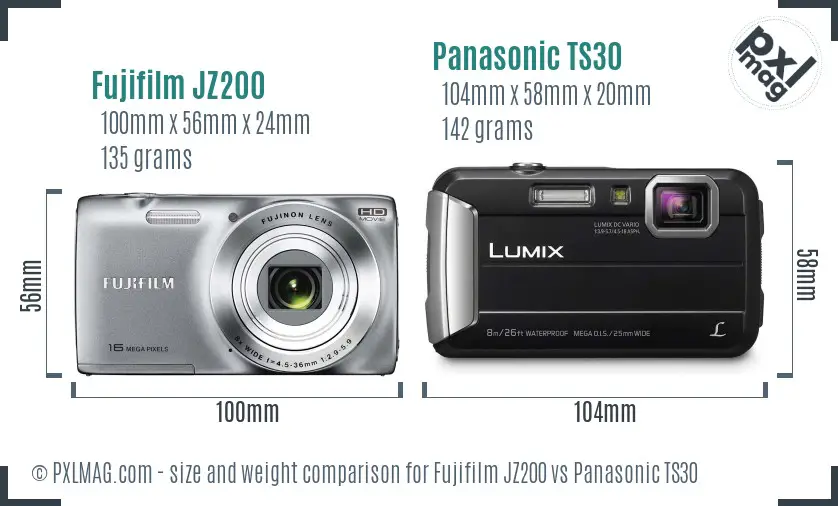 Fujifilm JZ200 vs Panasonic TS30 size comparison