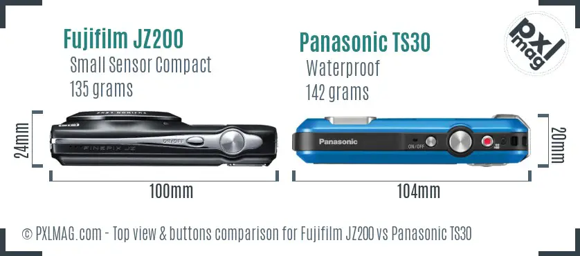 Fujifilm JZ200 vs Panasonic TS30 top view buttons comparison