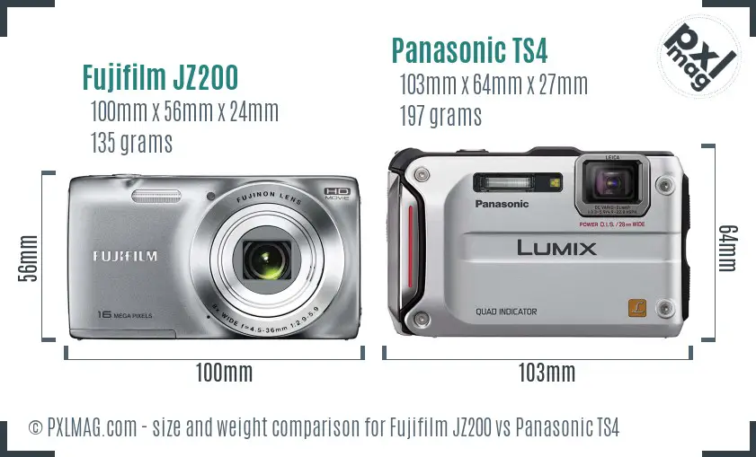 Fujifilm JZ200 vs Panasonic TS4 size comparison
