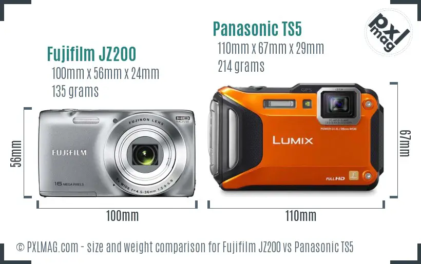 Fujifilm JZ200 vs Panasonic TS5 size comparison Fujifilm JZ200 vs Panasonic TS5 size comparison
