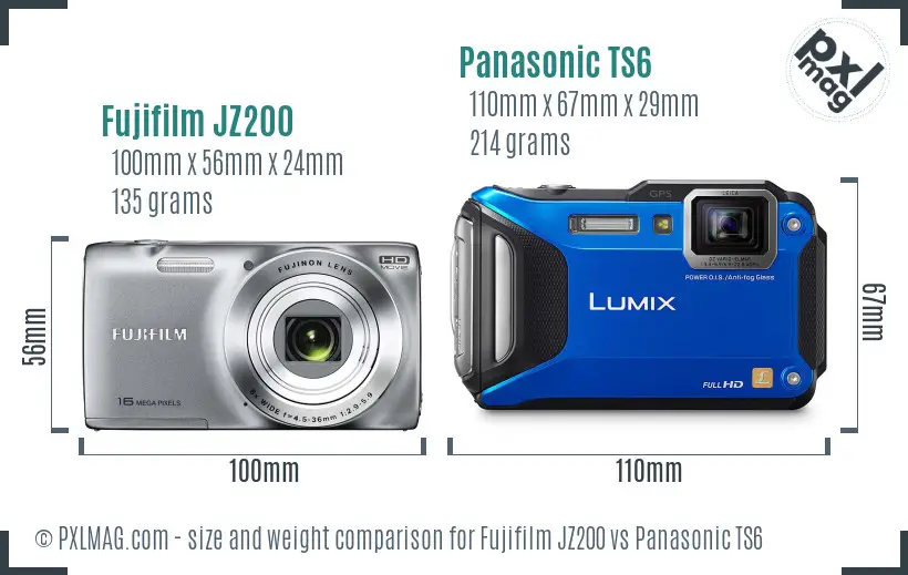 Fujifilm JZ200 vs Panasonic TS6 size comparison