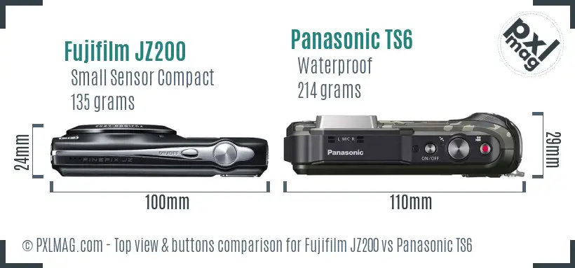 Fujifilm JZ200 vs Panasonic TS6 top view buttons comparison