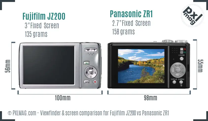 Fujifilm JZ200 vs Panasonic ZR1 Screen and Viewfinder comparison