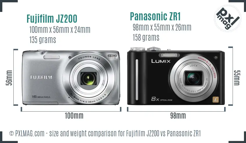 Fujifilm JZ200 vs Panasonic ZR1 size comparison