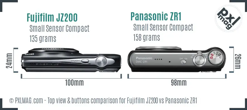 Fujifilm JZ200 vs Panasonic ZR1 top view buttons comparison