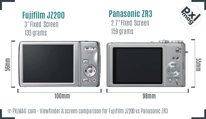 Fujifilm JZ200 vs Panasonic ZR3 Screen and Viewfinder comparison