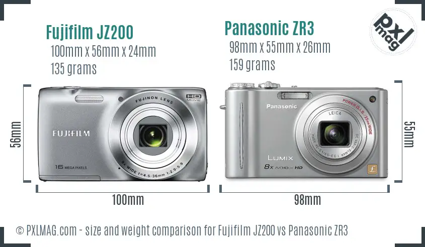 Fujifilm JZ200 vs Panasonic ZR3 size comparison