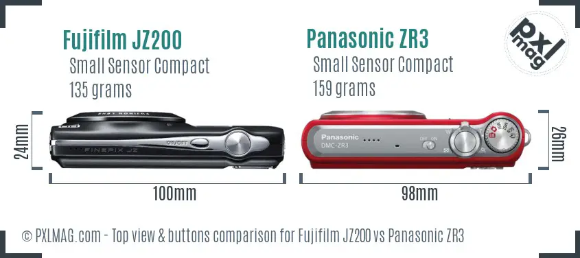 Fujifilm JZ200 vs Panasonic ZR3 top view buttons comparison