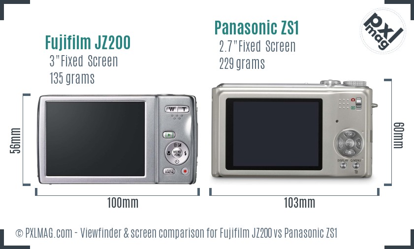 Fujifilm JZ200 vs Panasonic ZS1 Screen and Viewfinder comparison