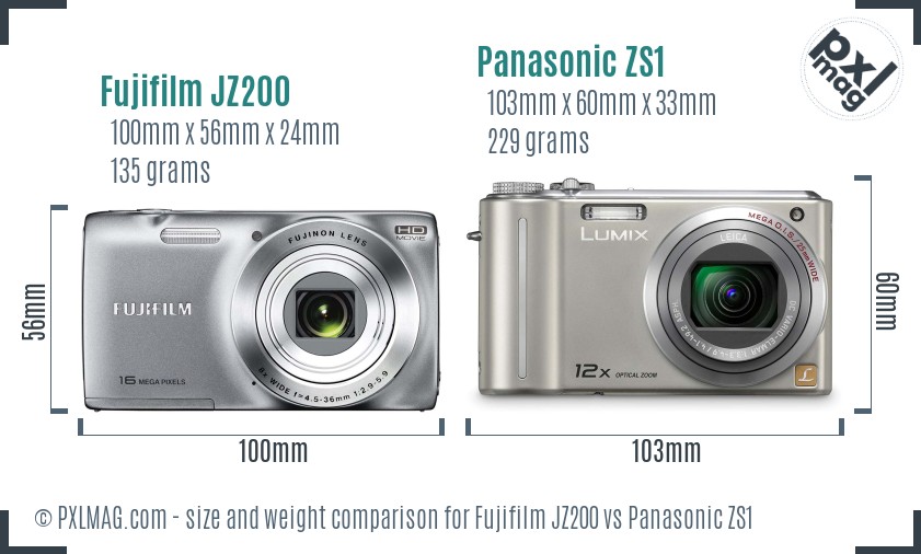 Fujifilm JZ200 vs Panasonic ZS1 size comparison