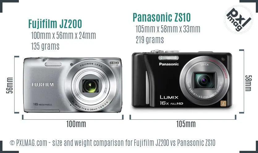 Fujifilm JZ200 vs Panasonic ZS10 size comparison Fujifilm JZ200 vs Panasonic ZS10 size comparison