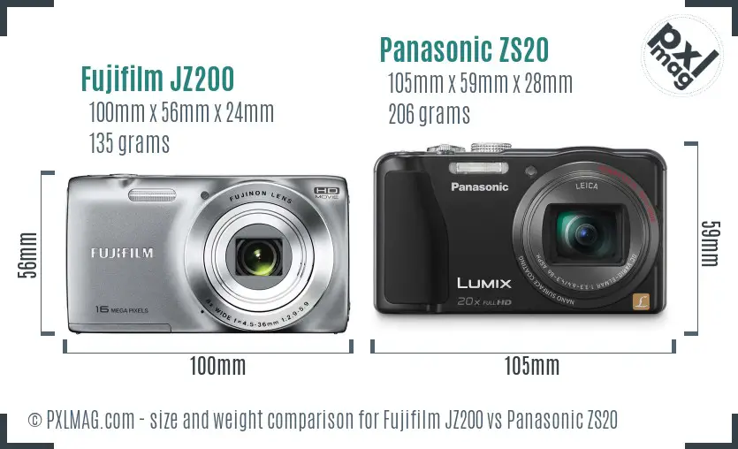 Fujifilm JZ200 vs Panasonic ZS20 size comparison Fujifilm JZ200 vs Panasonic ZS20 size comparison