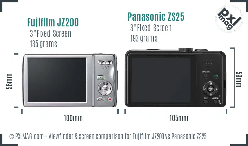 Fujifilm JZ200 vs Panasonic ZS25 Screen and Viewfinder comparison