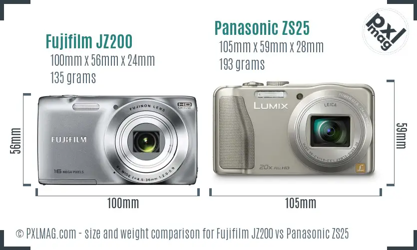 Fujifilm JZ200 vs Panasonic ZS25 size comparison