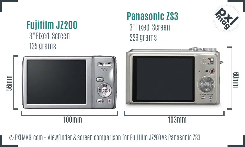 Fujifilm JZ200 vs Panasonic ZS3 Screen and Viewfinder comparison