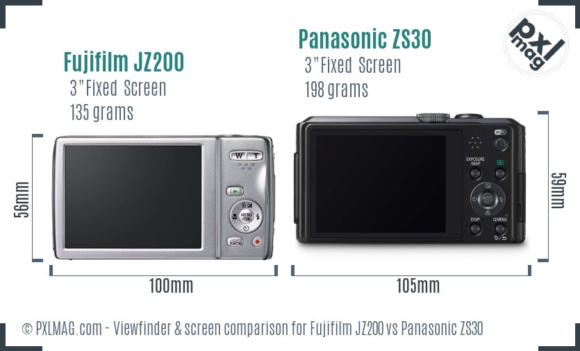 Fujifilm JZ200 vs Panasonic ZS30 Screen and Viewfinder comparison