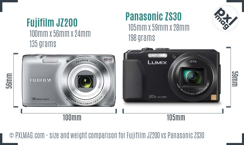 Fujifilm JZ200 vs Panasonic ZS30 size comparison Fujifilm JZ200 vs Panasonic ZS30 size comparison