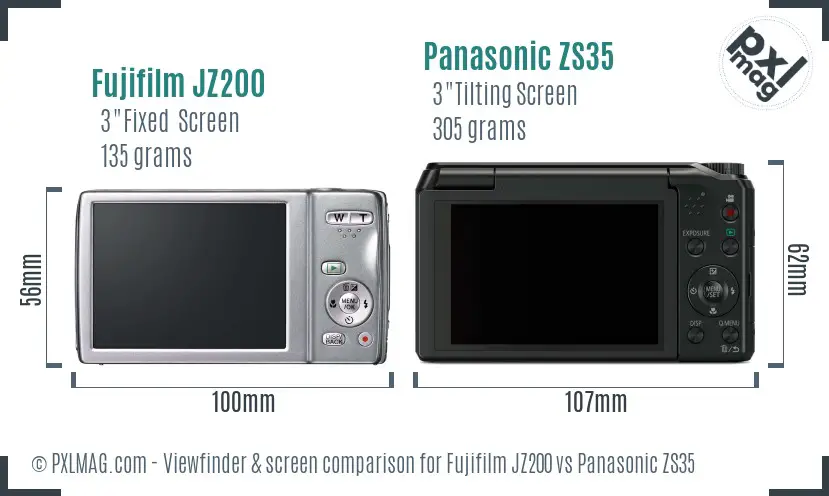 Fujifilm JZ200 vs Panasonic ZS35 Screen and Viewfinder comparison