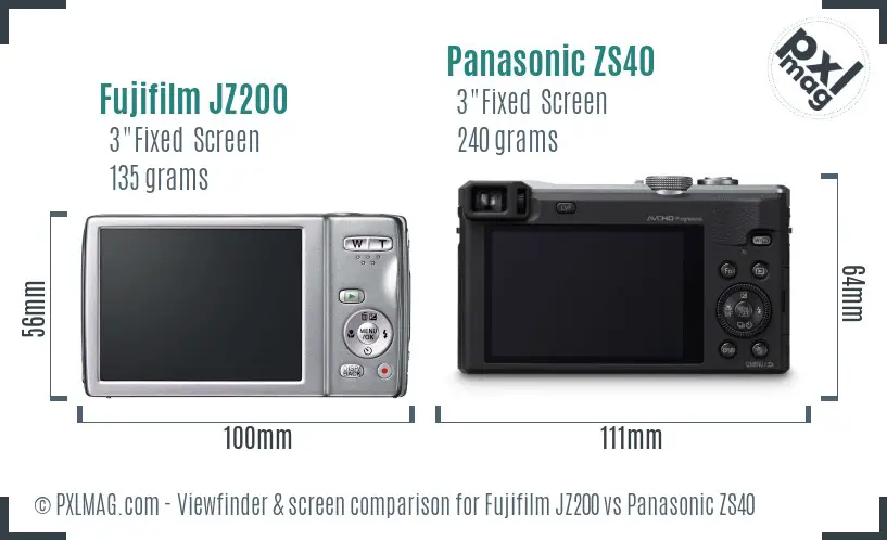 Fujifilm JZ200 vs Panasonic ZS40 Screen and Viewfinder comparison