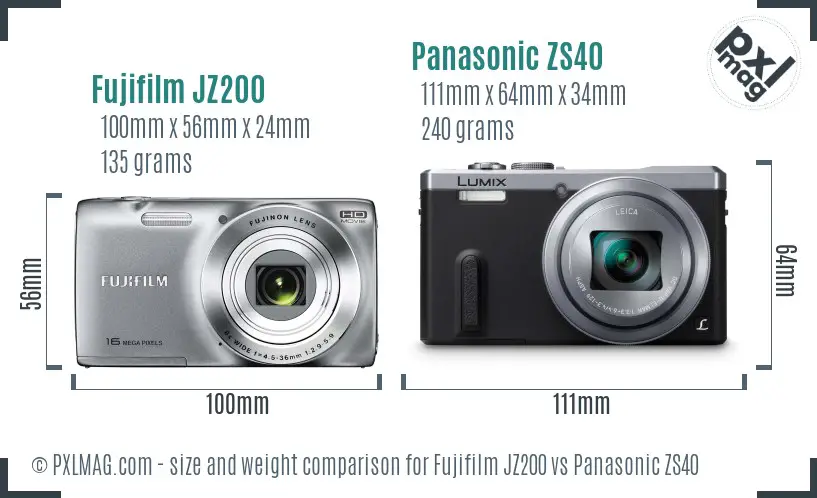 Fujifilm JZ200 vs Panasonic ZS40 size comparison