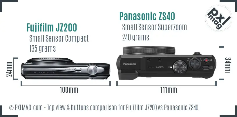 Fujifilm JZ200 vs Panasonic ZS40 top view buttons comparison