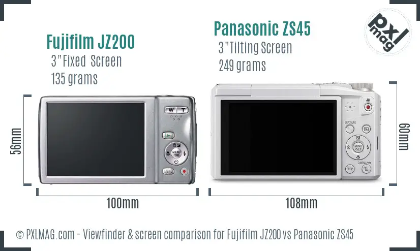 Fujifilm JZ200 vs Panasonic ZS45 Screen and Viewfinder comparison