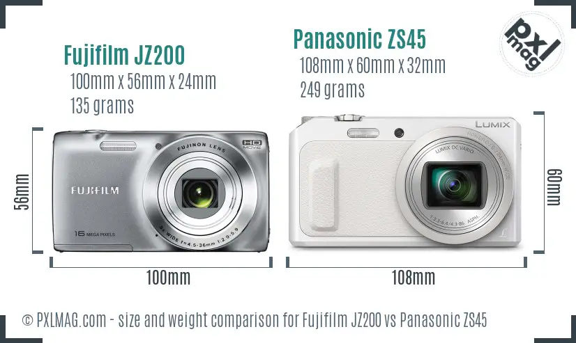 Fujifilm JZ200 vs Panasonic ZS45 size comparison