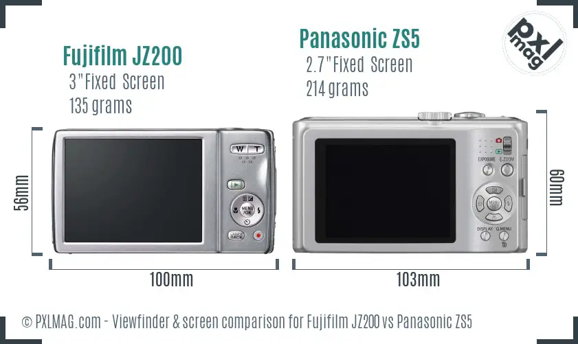 Fujifilm JZ200 vs Panasonic ZS5 Screen and Viewfinder comparison