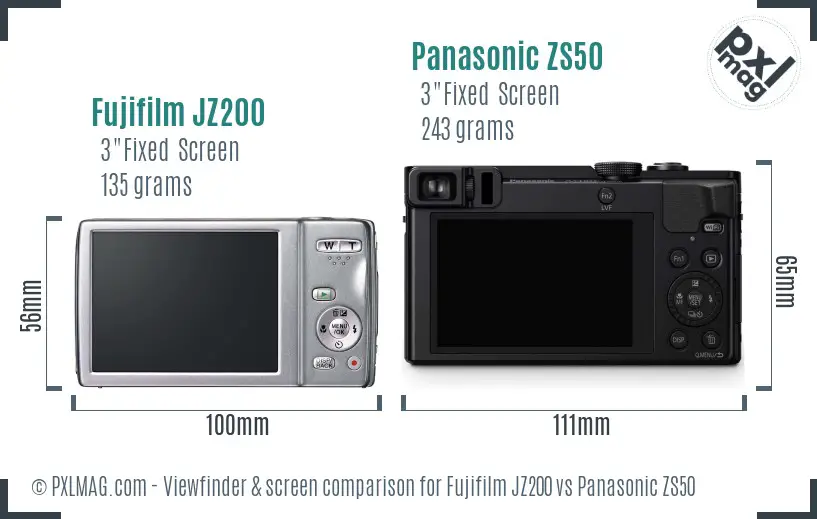 Fujifilm JZ200 vs Panasonic ZS50 Screen and Viewfinder comparison
