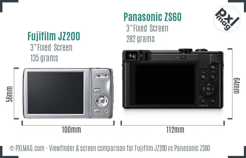 Fujifilm JZ200 vs Panasonic ZS60 Screen and Viewfinder comparison