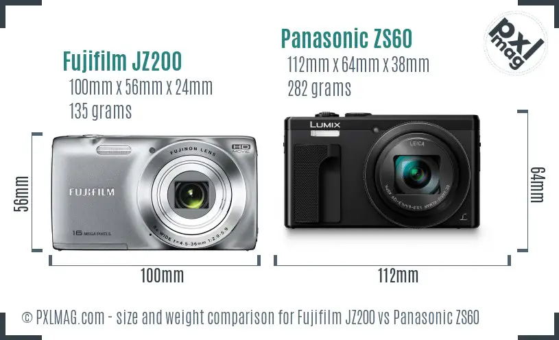 Fujifilm JZ200 vs Panasonic ZS60 size comparison