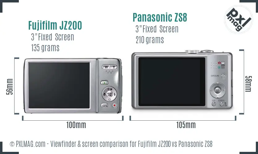 Fujifilm JZ200 vs Panasonic ZS8 Screen and Viewfinder comparison