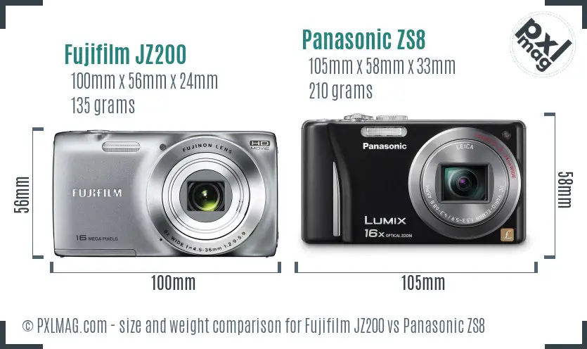 Fujifilm JZ200 vs Panasonic ZS8 size comparison