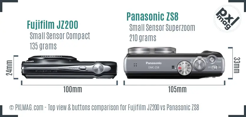 Fujifilm JZ200 vs Panasonic ZS8 top view buttons comparison