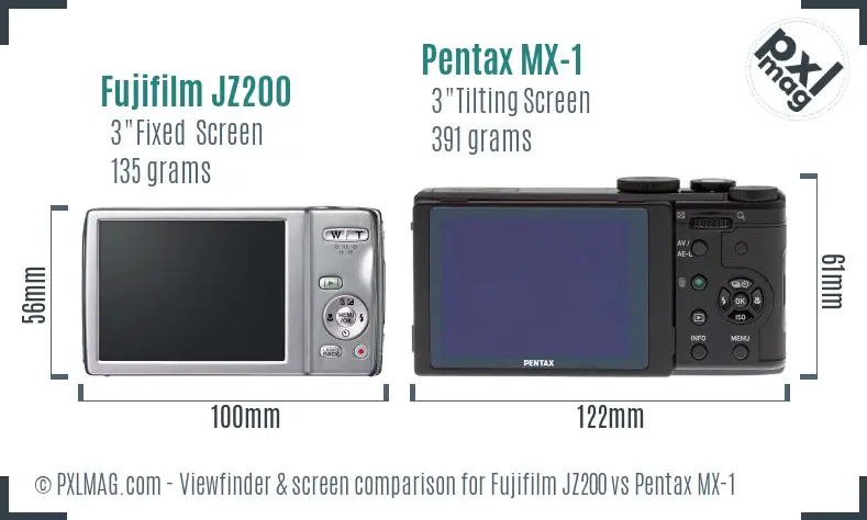 Fujifilm JZ200 vs Pentax MX-1 Screen and Viewfinder comparison