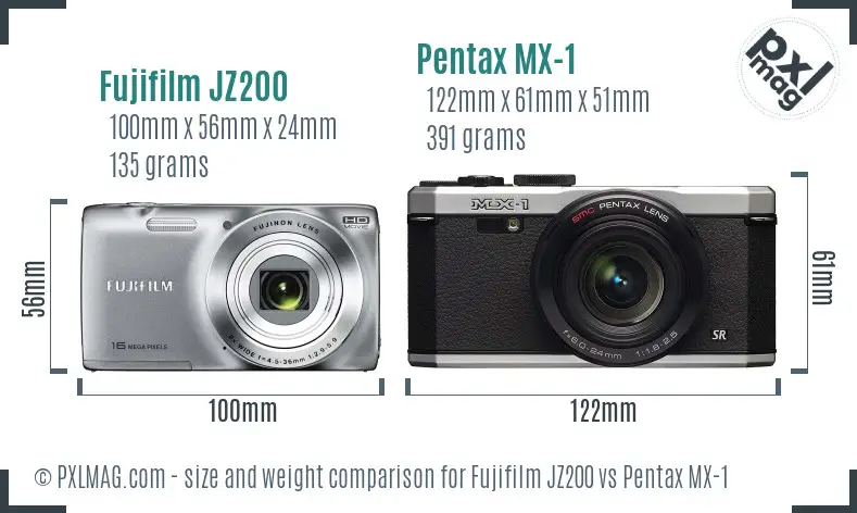Fujifilm JZ200 vs Pentax MX-1 size comparison