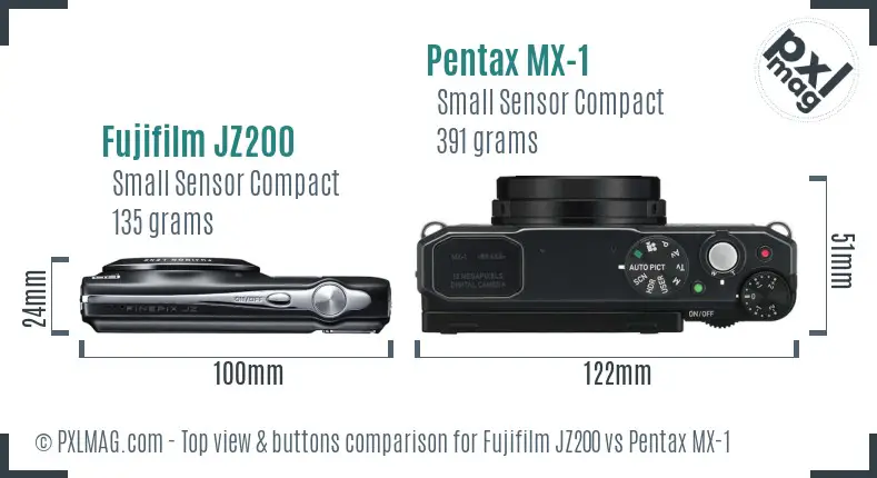 Fujifilm JZ200 vs Pentax MX-1 top view buttons comparison
