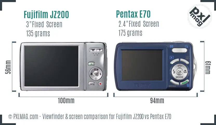 Fujifilm JZ200 vs Pentax E70 Screen and Viewfinder comparison
