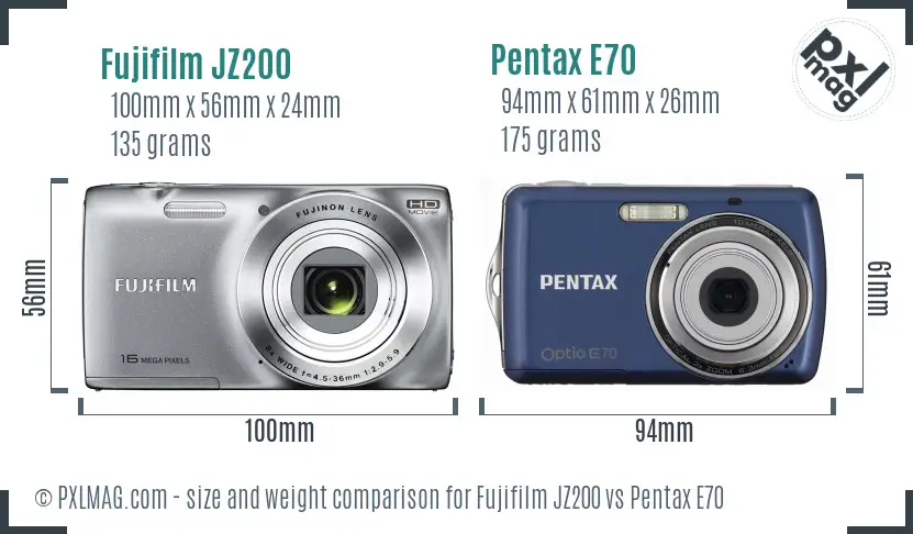 Fujifilm JZ200 vs Pentax E70 size comparison