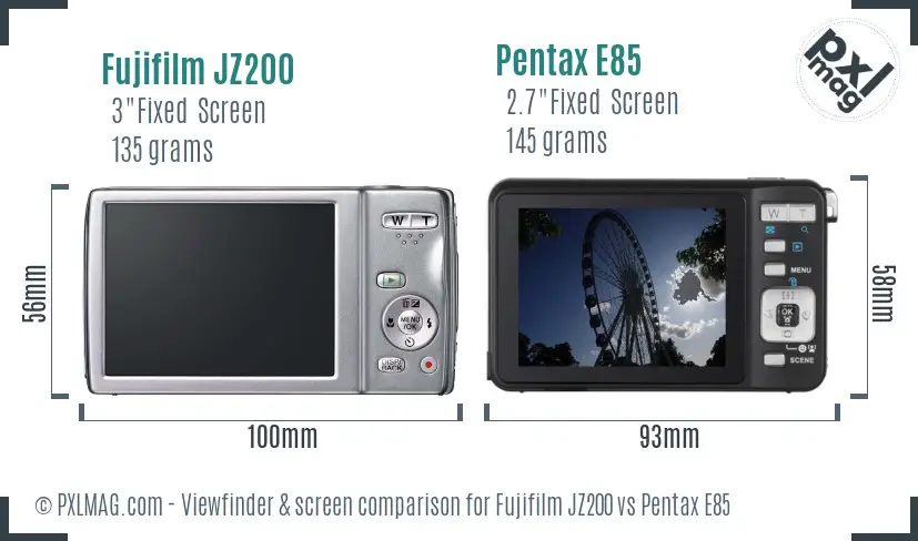 Fujifilm JZ200 vs Pentax E85 Screen and Viewfinder comparison
