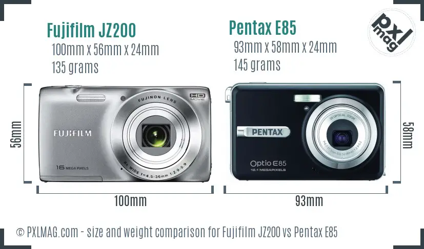 Fujifilm JZ200 vs Pentax E85 size comparison